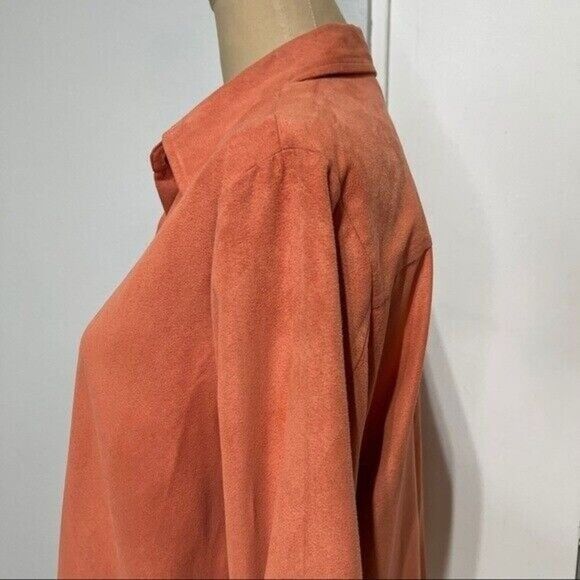 Women Faux Suede Shirt Size Medium Orange Button Up Dressbarn - Picture 7 of 12
